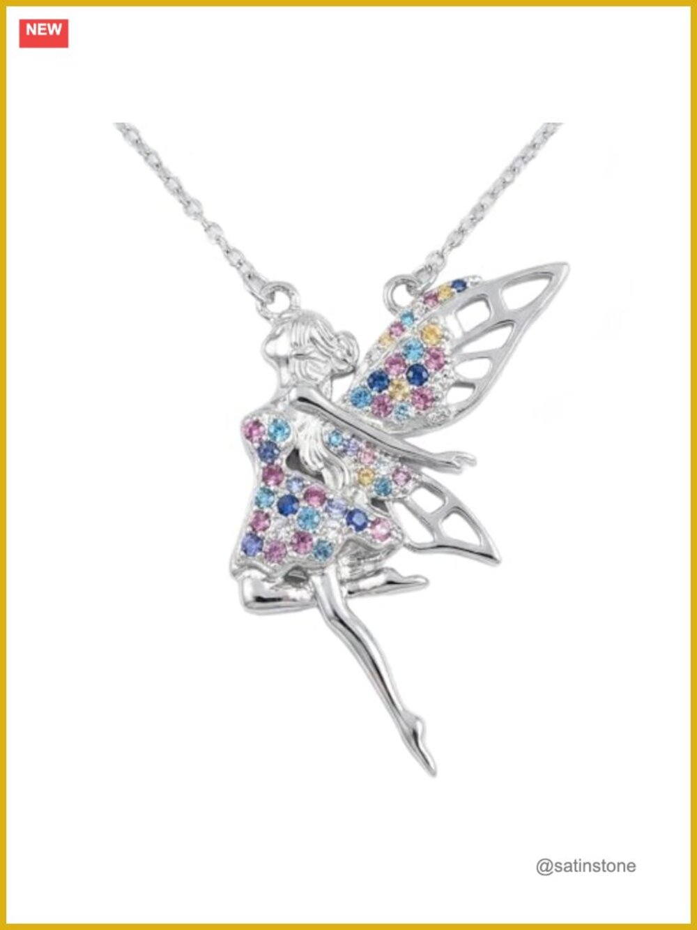 Fairy Wings Princess Pendant Necklace 18in Copper Multi CZ Women Jewelry Gift